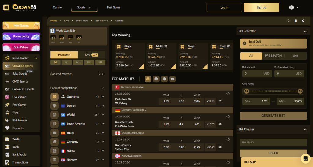 what you'll see on crown88 sportsbook dashboard