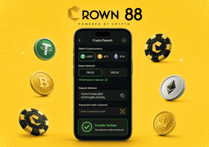 crown88 crypto deposit screen on mobile