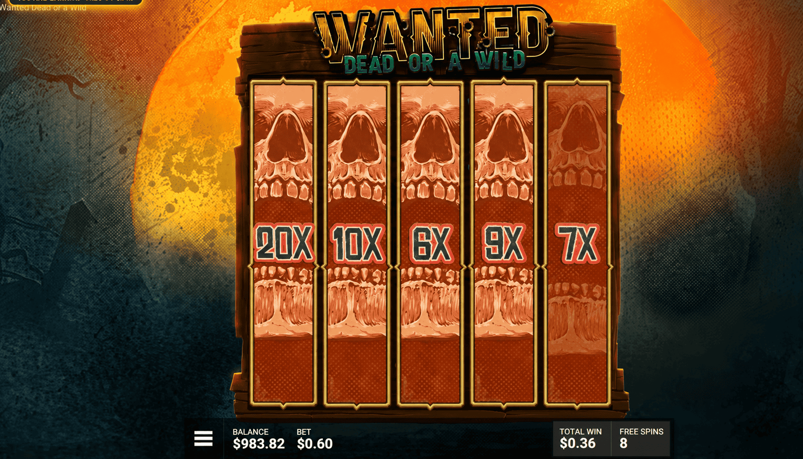 Wanted Dead or a Wild max win screenshot